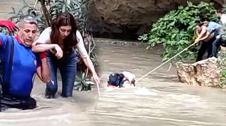 Pikniğe gittikleri kanyonda su seviyesi yükselince mahsur kaldılar