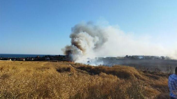 Silivri’de buğday tarlası alev alev yandı