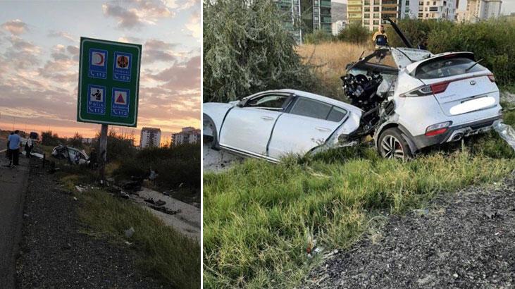 Trafik levhasına çarpan otomobil ikiye ayrıldı: 1 ölü, 2 yaralı