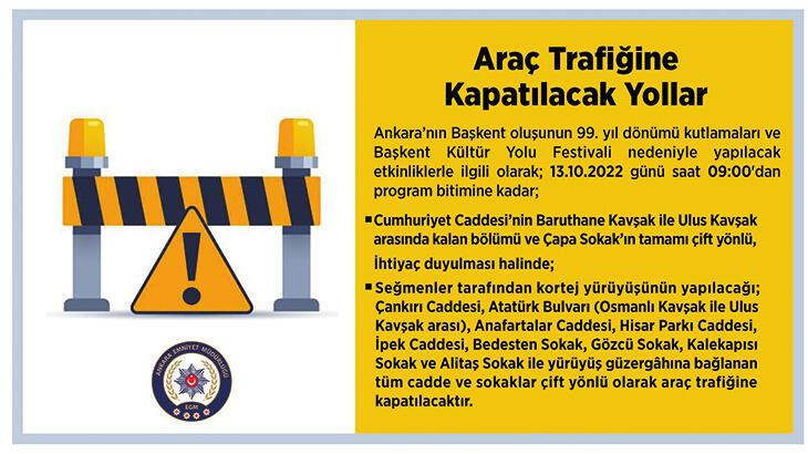 Ankara’da yarın bazı yollar trafiğe kapatılacak