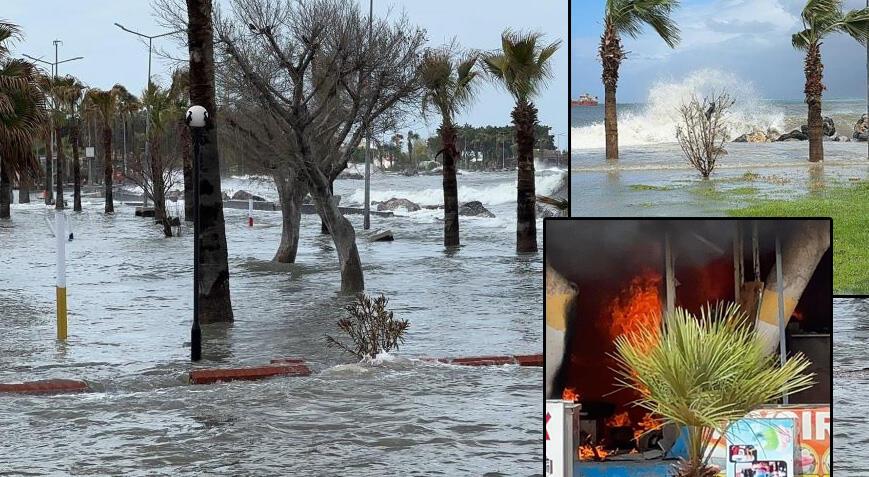 İskenderun’dan gelen görüntüler korkuttu! Bir yanda yangın bir yanda sel