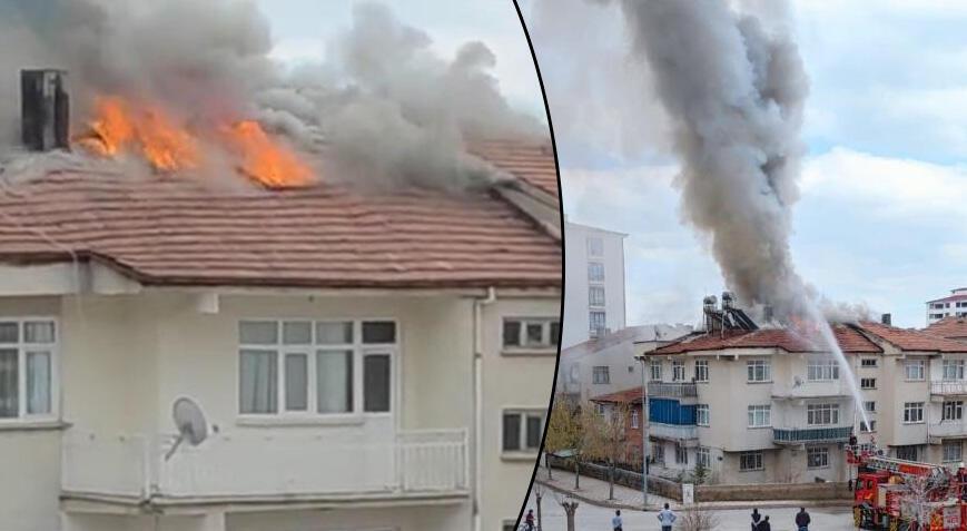 Elazığ’da 3 katlı binanın çatısında yangın