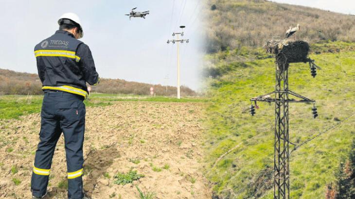 Leylek yuvalarına drone ile bahar bakımı