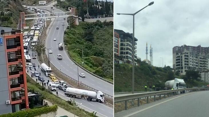 İstanbul yolunda kaza yapan tanker trafiği kilitledi