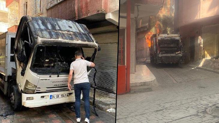 Maskeli 2 kişi, durdurdukları çöp kamyonunu benzin döküp yaktı