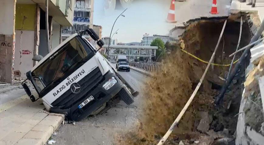 Elazığ’da faciadan dönüldü! Temizlik aracı yola saplandı