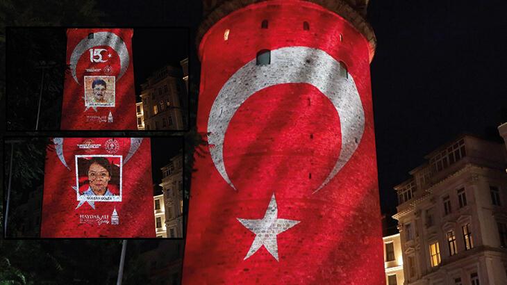 15 Temmuz şehitlerinin fotoğrafları Galata Kulesi’ne yansıtıldı