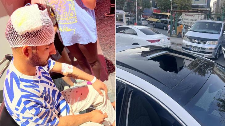 İstanbul’da şoke eden olay! Alev alan tüp balkondan atıldı, sürücünün kafasını yardı
